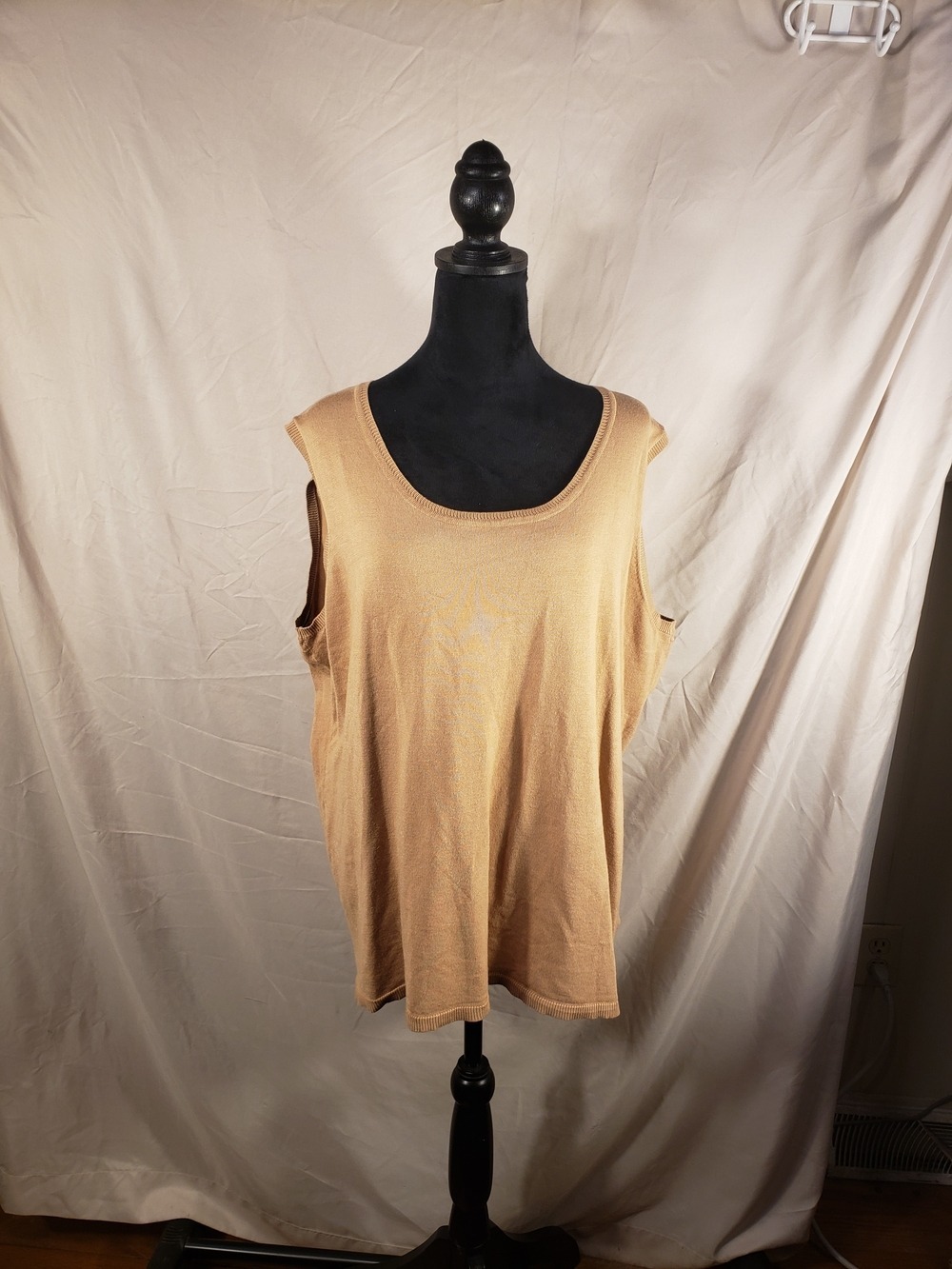 Ruby Rd. Sleeveless Knit Sweater Tank in Camel Tan - 2X